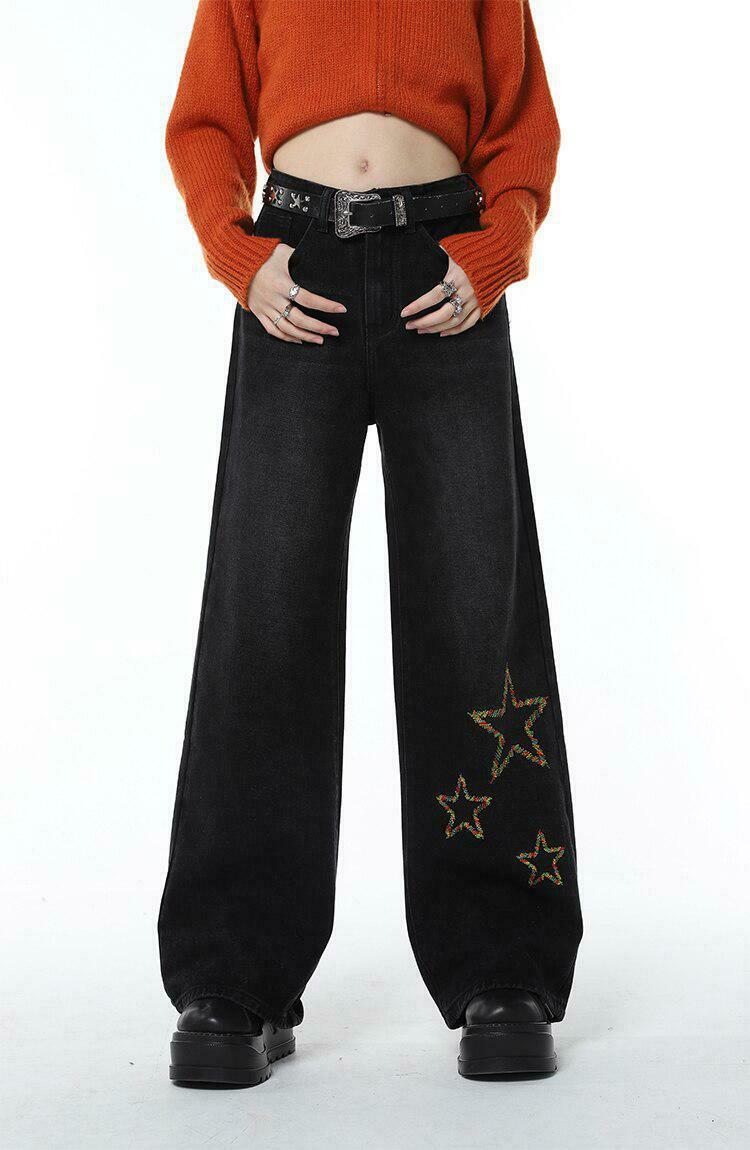 Tinsel Stars Wide Leg Jeans - Trendy Y2K Grunge Style for Fashion-Forward Looks