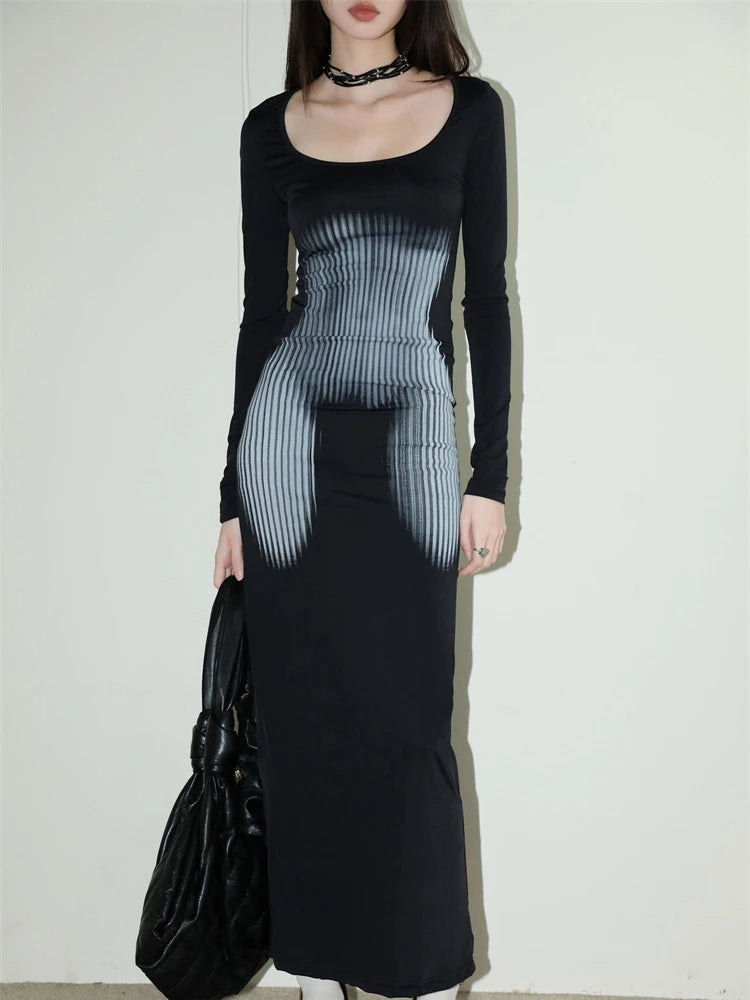 Trendy 3D Body Print Maxi Dress - Y2K Style Clothing for a Bold Fashion Statement