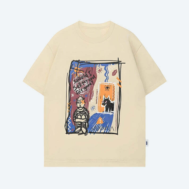 Trendy Abstract Sketch Graphic Tee - Embrace Korean Y2K Fashion with Unique Style