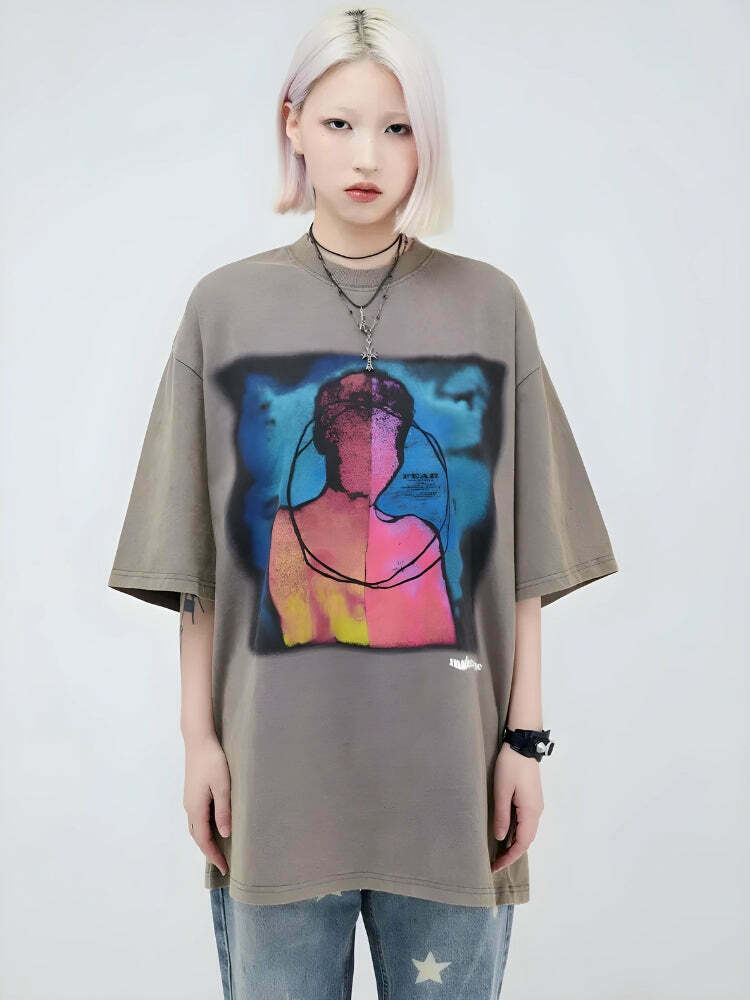 Trendy Abstract Tee - Embrace Korean Y2K Fashion with Unique Asian-Inspired Style