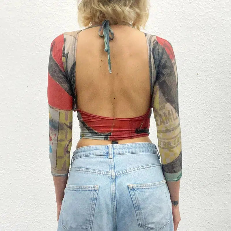 Trendy Backless Crop Top for Women - Y2K Fashion Era Inspired Pink Grunge Style