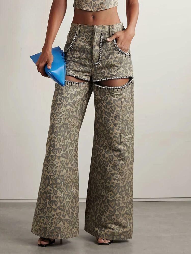 Trendy Baddie Leopard Cut-Out Pants for Y2K Fashion Lovers - Retro Style & Embellishments