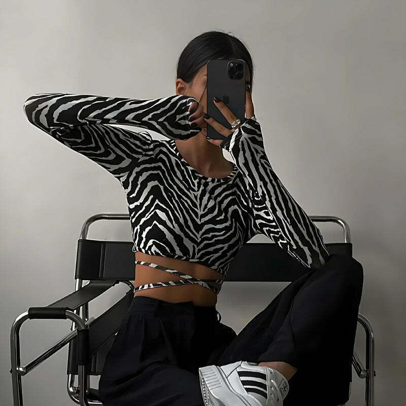 Trendy Baddie Zebra Backless Crop Top for Y2K Fashion Lovers - Hip Hop Style Essential