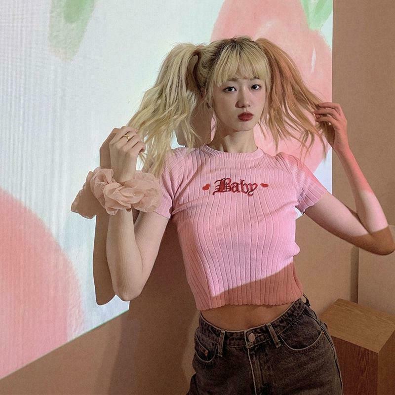 Trendy Barbie Embroidered Crop Top - Stylish Y2K Clothing for Fashion-Forward Looks