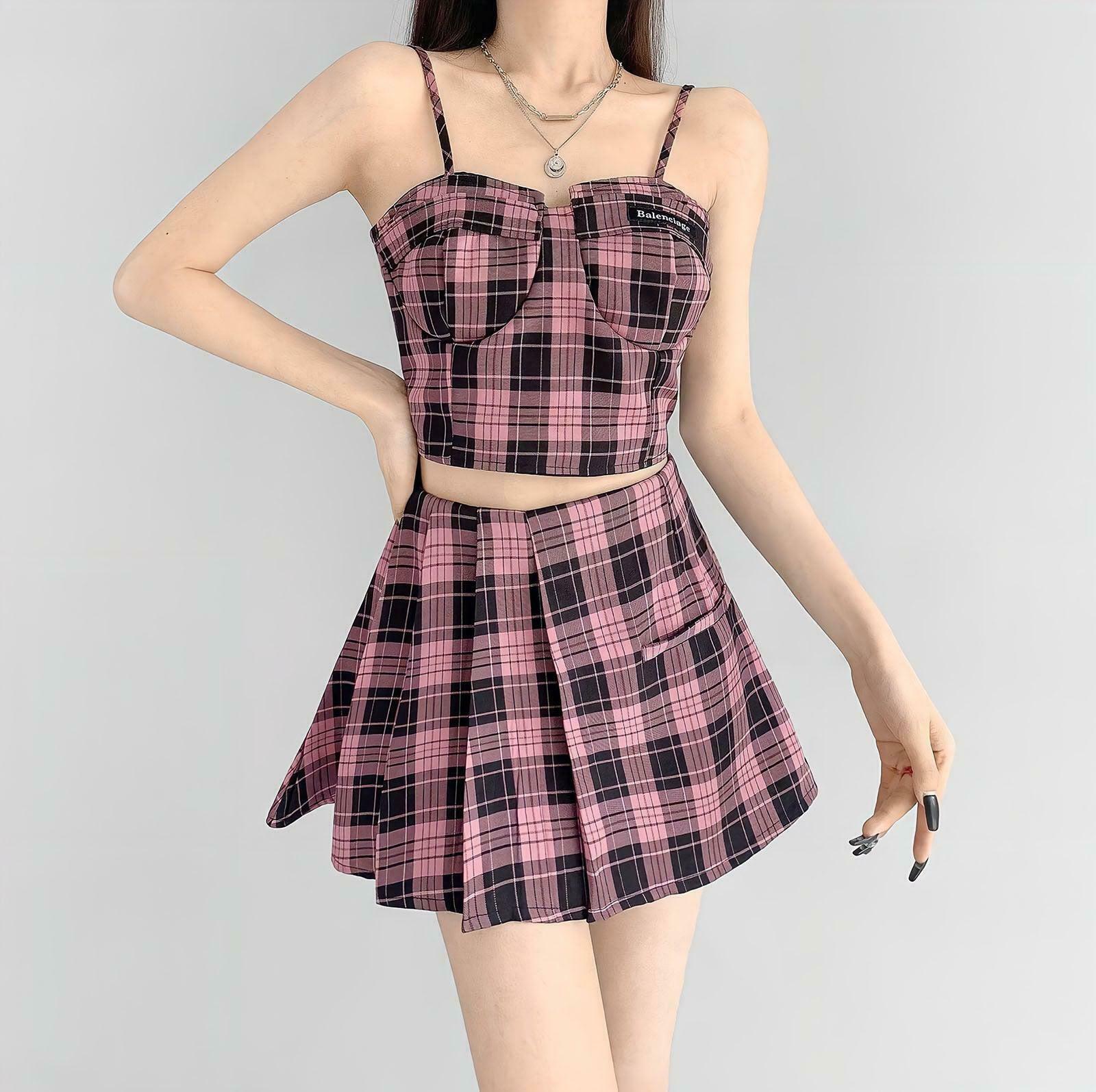 Trendy Barbie Mini Skirt & Crop Top Two-Piece Set for Funky Y2K Street Style Fashion