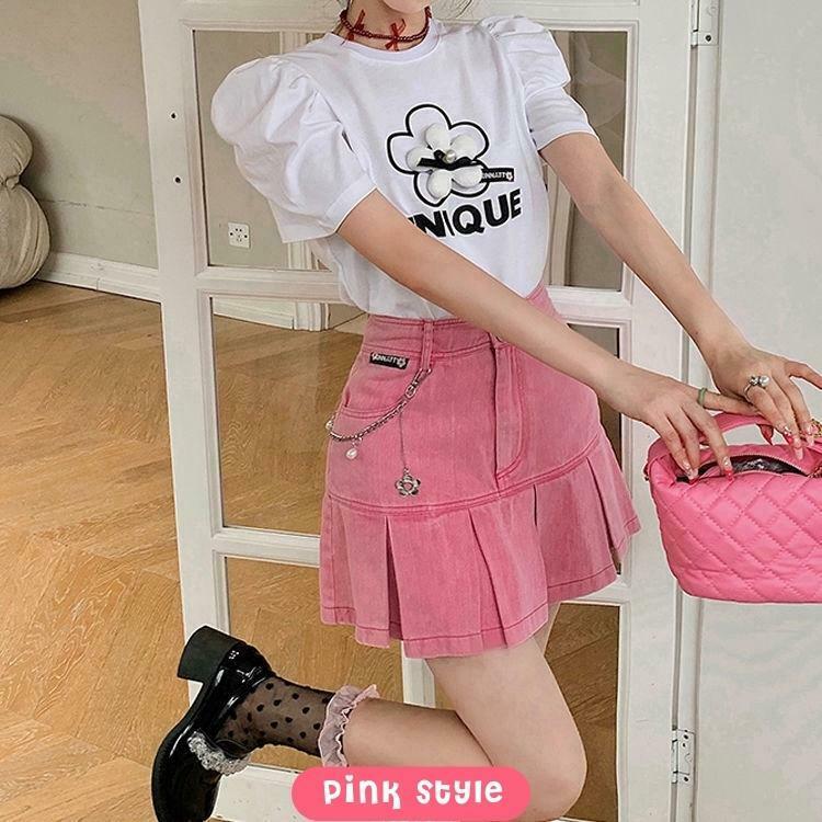 Trendy Barbie Pleated Denim Mini Skirt - Y2K Fashion for Stylish Outfits & K-Pop Vibes