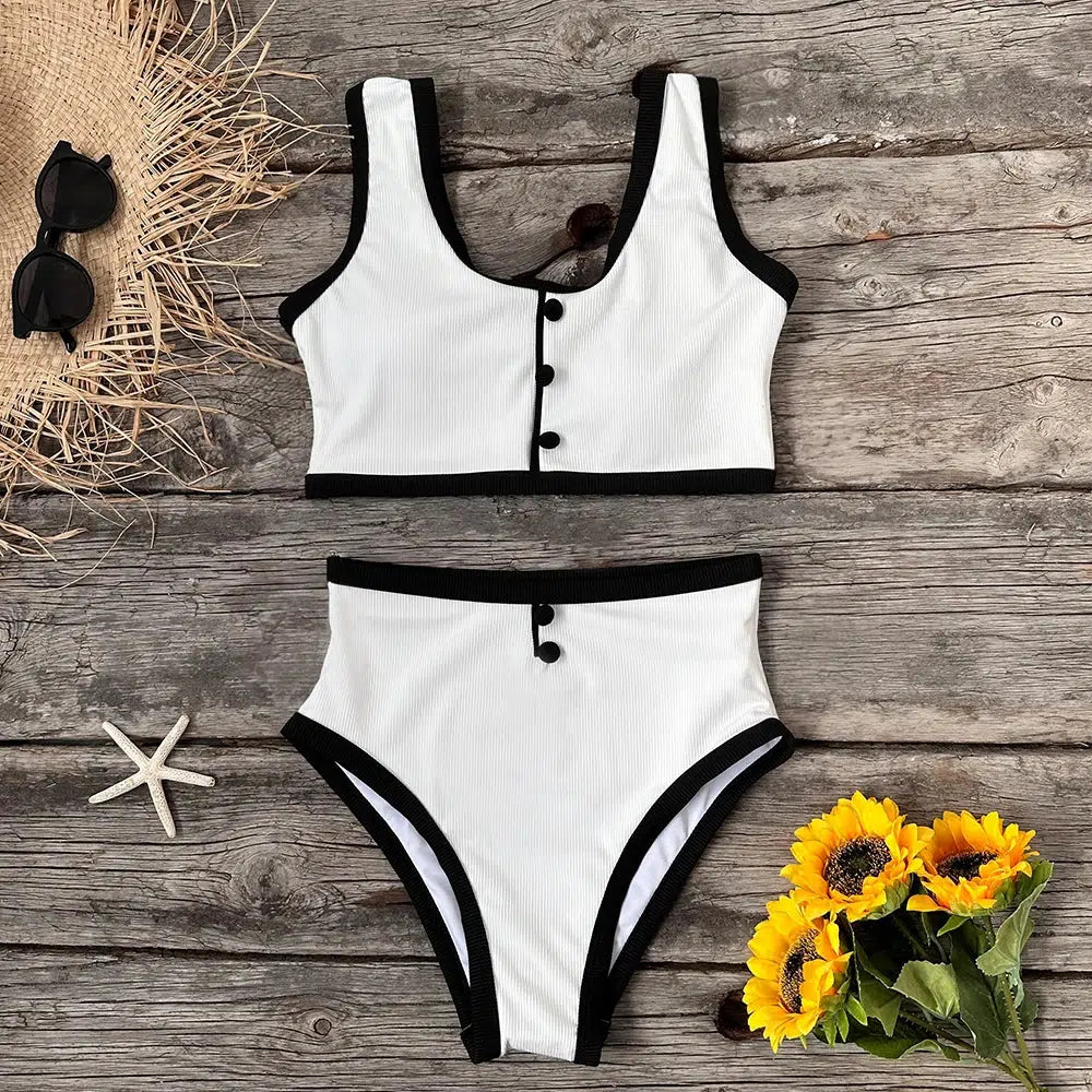 Trendy Button-Up Bikini Set for Y2K Style Enthusiasts - Perfect for Summer Vibes