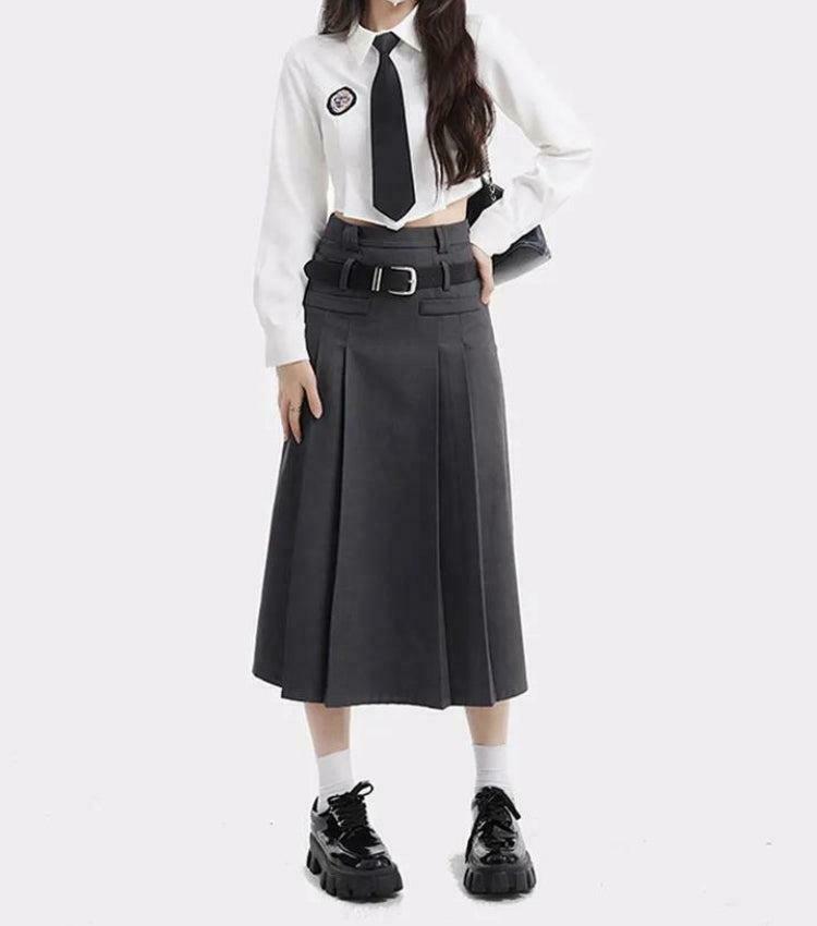 Trendy College Girl Pleated Midi Skirt - Embrace Y2K Fashion with Korean & Asian Styles