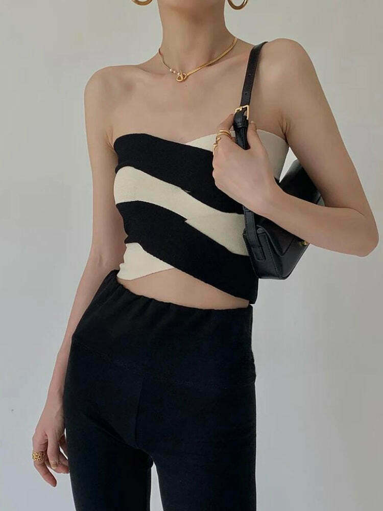 Trendy Contrast Color Tube Top - Korean Y2K Fashion Essential for Stylish Outfits