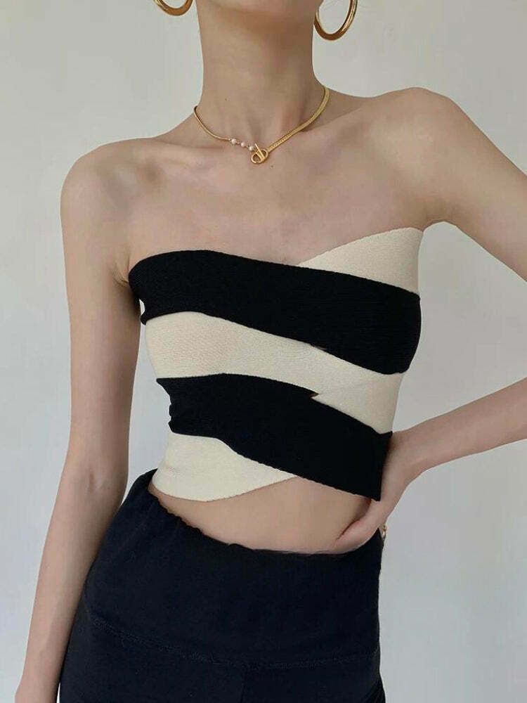 Trendy Contrast Color Tube Top - Korean Y2K Fashion Essential for Stylish Outfits