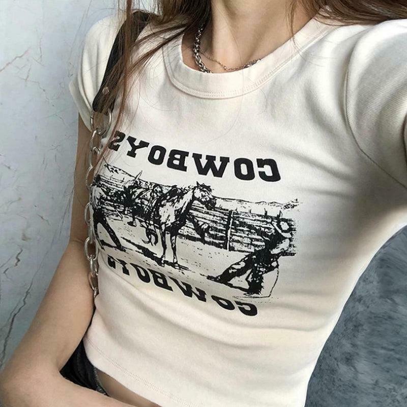 Trendy Cowboys Crop Tee - Y2K Style Essential for Boho and Basic Outfits