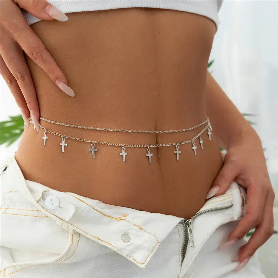 Trendy Cross Belly Chain - Korean Y2K Fashion Accessory for Stylish Looks