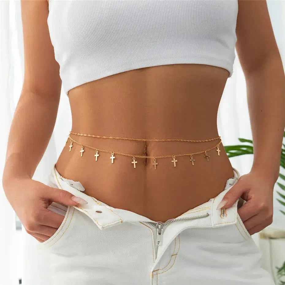 Trendy Cross Belly Chain - Korean Y2K Fashion Accessory for Stylish Looks