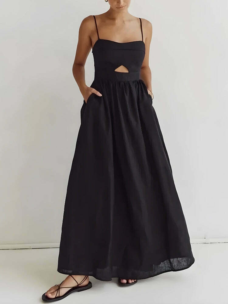 Trendy Cut-Out Slit Maxi Dress for Y2K Fashion Lovers - Stylish & Chic Look