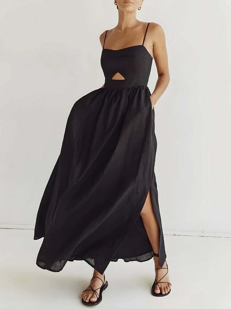 Trendy Cut-Out Slit Maxi Dress for Y2K Fashion Lovers - Stylish & Chic Look