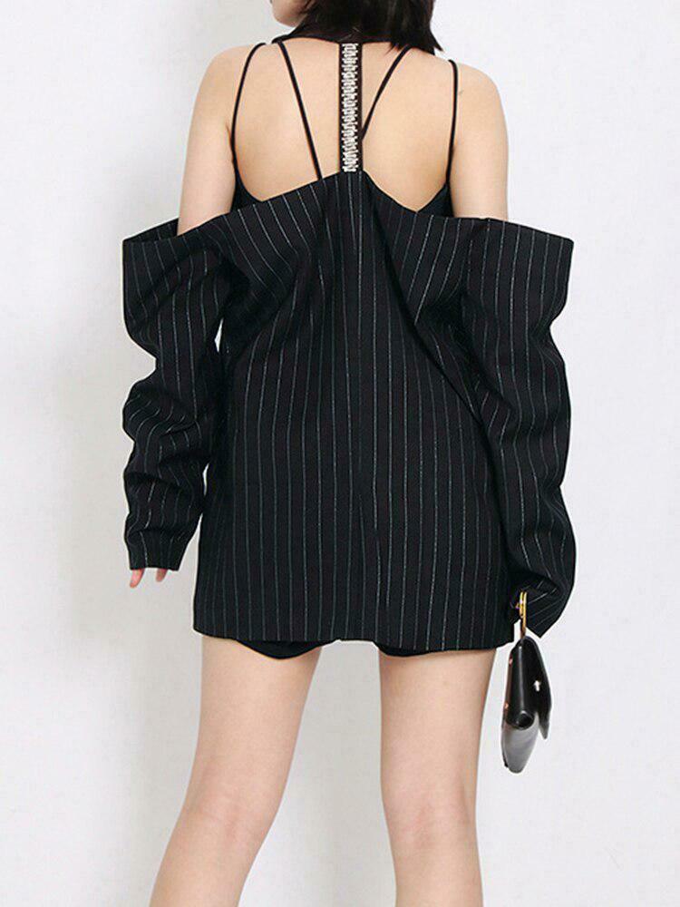 Trendy Cut-Out Striped Blazer for Y2K Style Clothing and Street Fashion Outfits