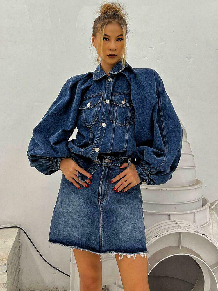 Trendy Denim Jacket & Skirt Two-Piece Set - Y2K Style Grunge Fashion for Women