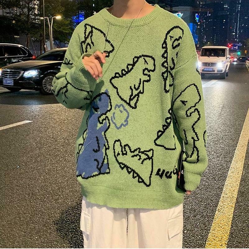 Trendy Dinosaur Knitted Sweater - Y2K Fashion Inspired Korean Style for Unique Outfits