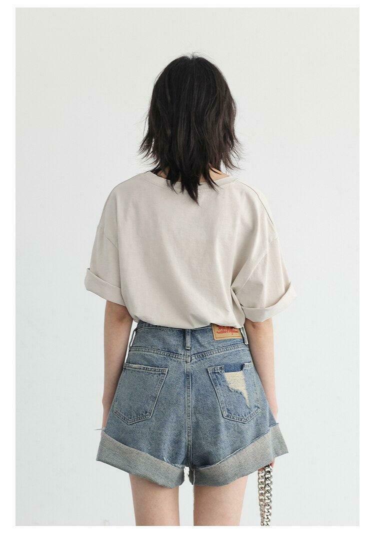 Trendy Distressed Slit Jean Shorts for Y2K Fashion Lovers - Perfect for Cyber Style Outfits