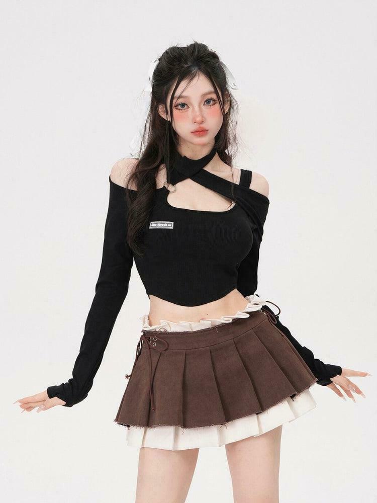 Trendy Drawstring Pleated Mini Skirt - Korean Y2K Fashion with Belt for Stylish Looks