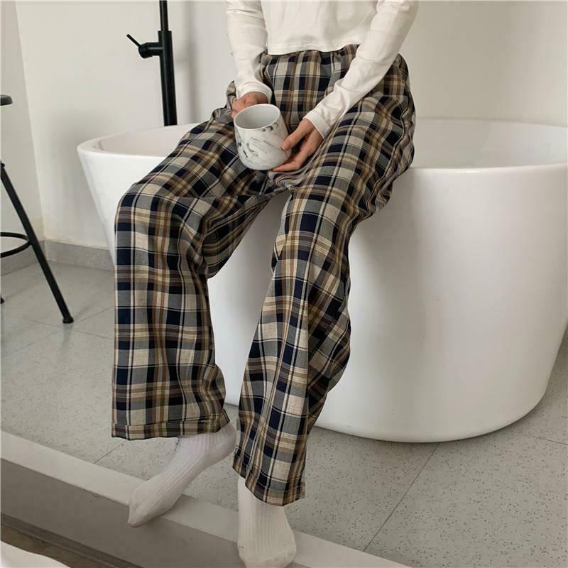 Trendy Elasticated Waist Checkered Sweatpants for Y2K Fashion Enthusiasts