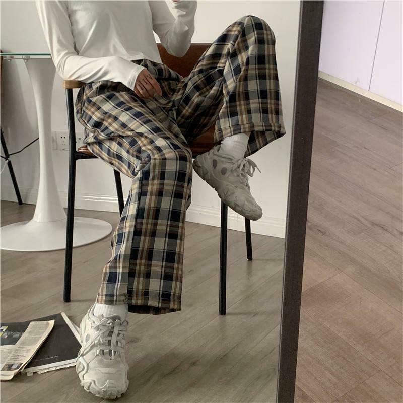 Trendy Elasticated Waist Checkered Sweatpants for Y2K Fashion Enthusiasts