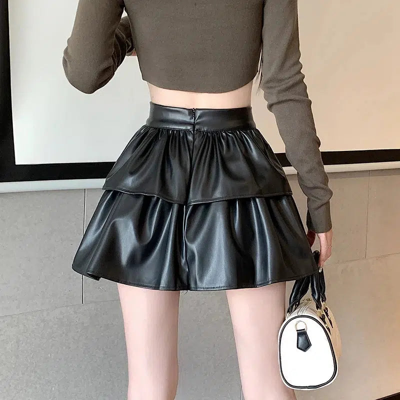 Trendy Faux Leather A-Line Mini Skirt for Y2K Fashion Lovers - Korean & Asian Styles