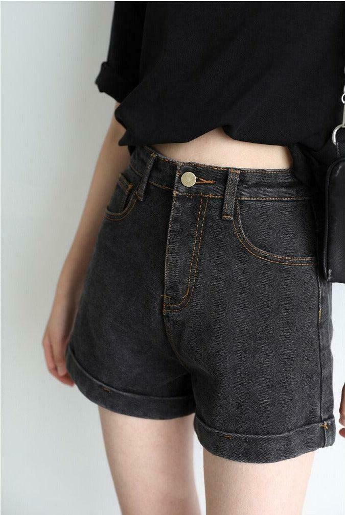 Trendy Grunge Black Jean Shorts for Y2K Fashion Lovers - Korean & Asian Style