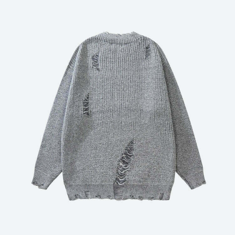 Trendy Grunge Distressed Knitted Sweater - Y2K Vintage Style for Fashion Enthusiasts