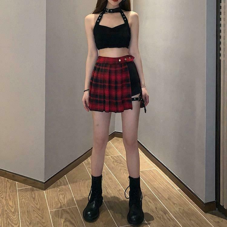 Trendy Grunge Plaid Mini Skort for Y2K Fashion Lovers - Korean & Asian Style Essential