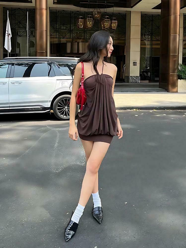 Trendy Halter Neck Mini Dress - Y2K Street Fashion for Modern Outfits & Stylish Looks