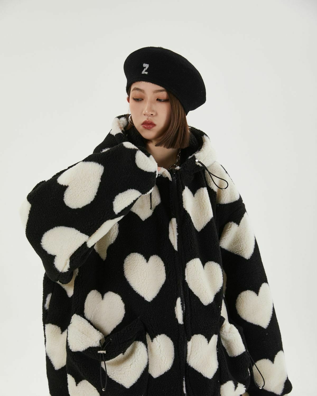 Trendy Heart Pattern Hooded Jacket - Y2K Japan Style for Fashion-Forward Outfits