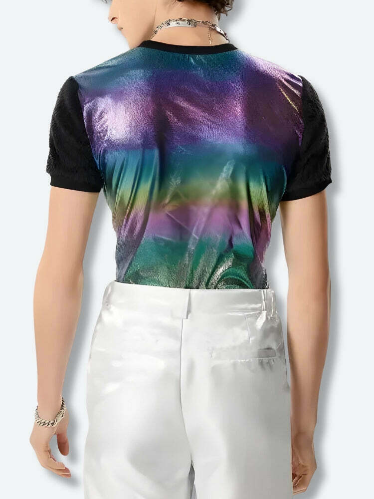 Trendy Hologram Top for Y2K Fashion: Star-Inspired Grunge Outfits & Unique Styles