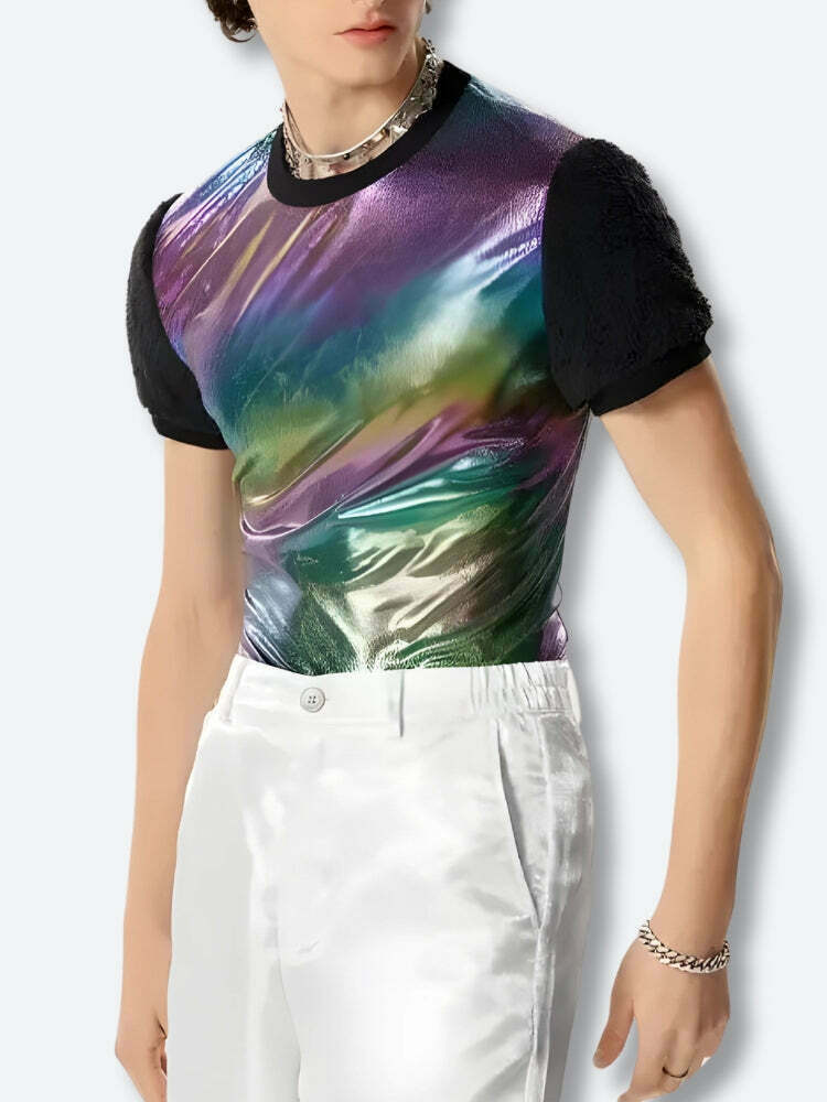 Trendy Hologram Top for Y2K Fashion: Star-Inspired Grunge Outfits & Unique Styles