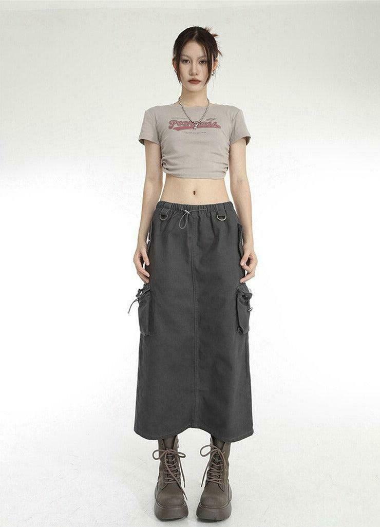 Trendy Low Rise Parachute Maxi Skirt - Embrace Y2K Fashion with Korean & Asian Styles