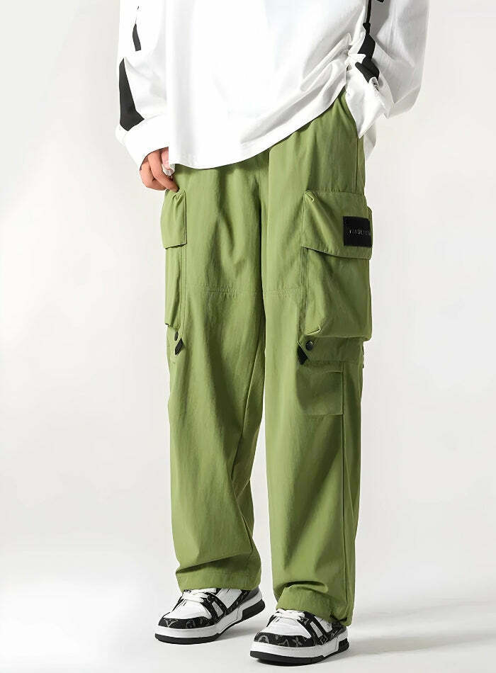 Trendy Orange Parachute Pants for Y2K Fashion Enthusiasts - Casual Korean Style Bottoms