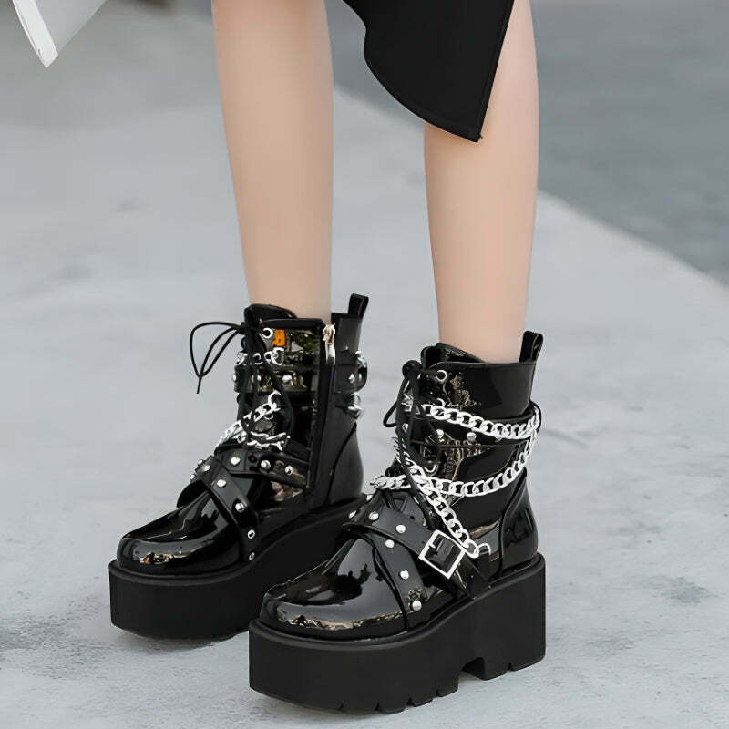 Trendy Patent Leather Boots for Y2K Vibes - Perfect for Street Style and Winter Fashion