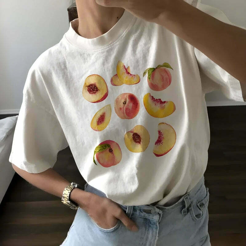 Trendy Peaches Tee - Embrace Korean Y2K Fashion with Stylish Asian Aesthetic