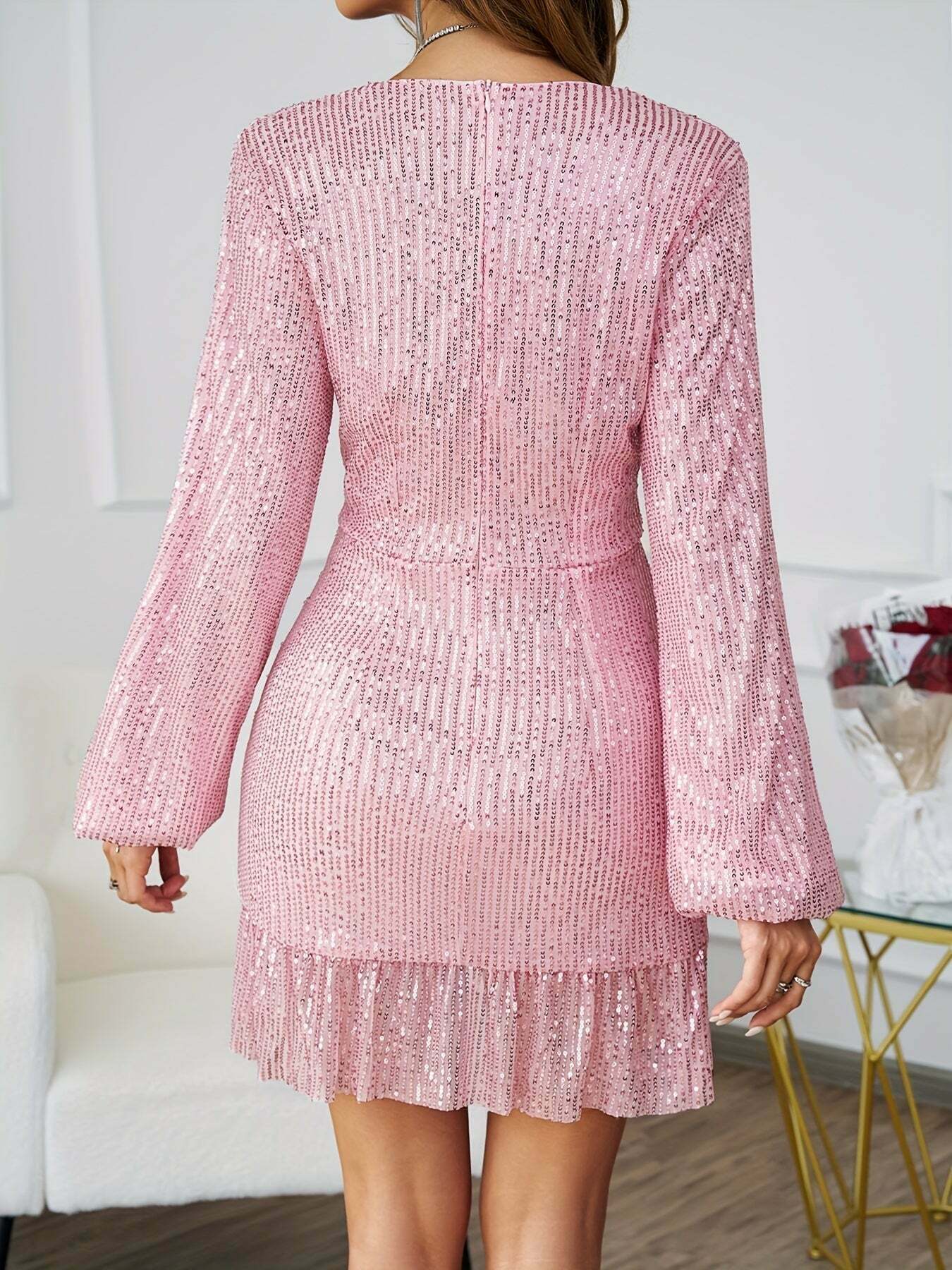 Trendy Pink Sequin Dress for Y2K Style: Perfect for Grunge, K-Pop, and Cute Outfits