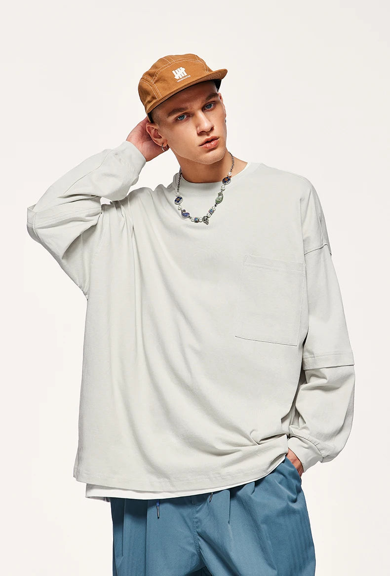 Trendy Pocket Layered Sleeve Sweatshirt - Embrace Korean Y2K Fashion Style