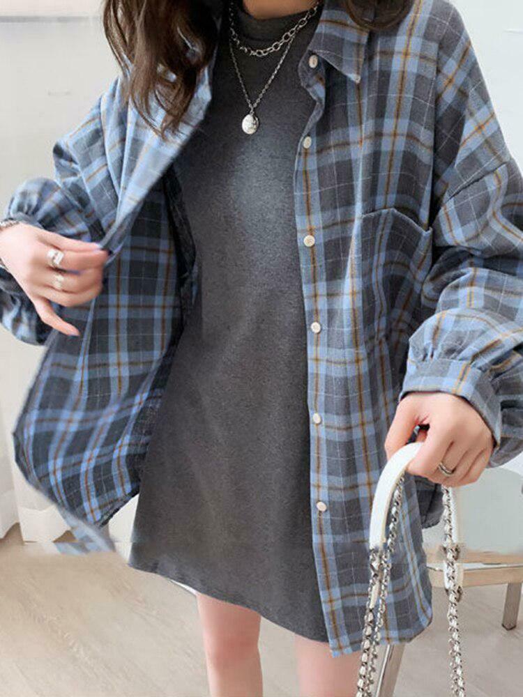 Trendy Puff Sleeve Plaid Shirt - Embrace Y2K Fashion with Korean & Asian Style Vibes