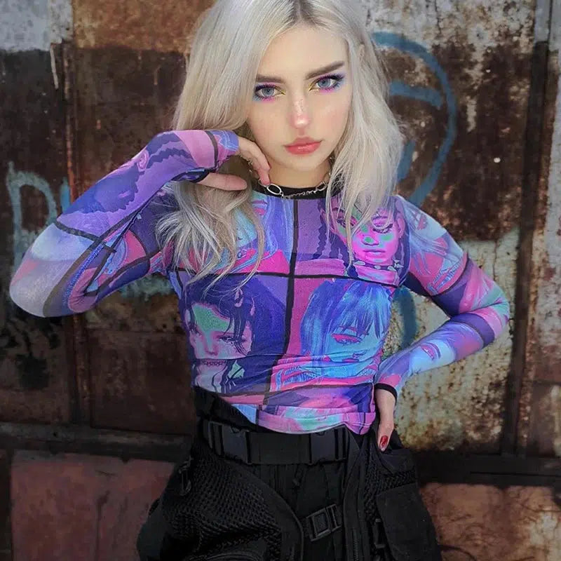 Trendy Punk Girls Mesh Top - Y2K Style for Fashion-Forward Parties and Outfits