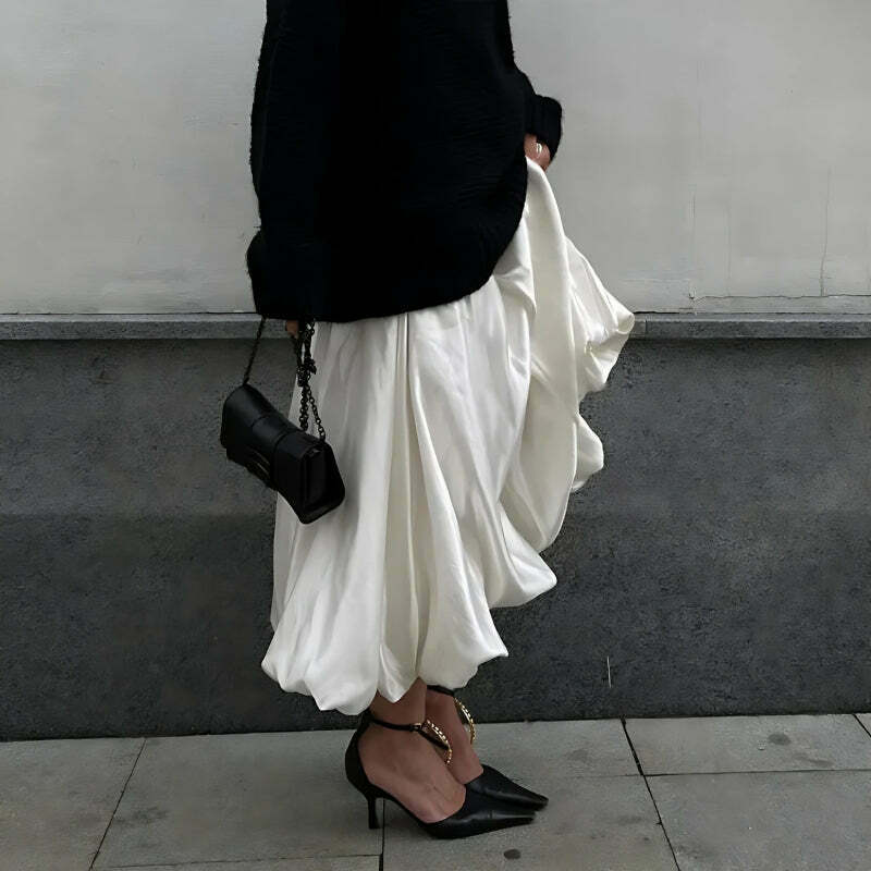 Trendy Satin Bubble Midi Skirt - Y2K Style for Iconic Outfits & Indie Fashion Lovers