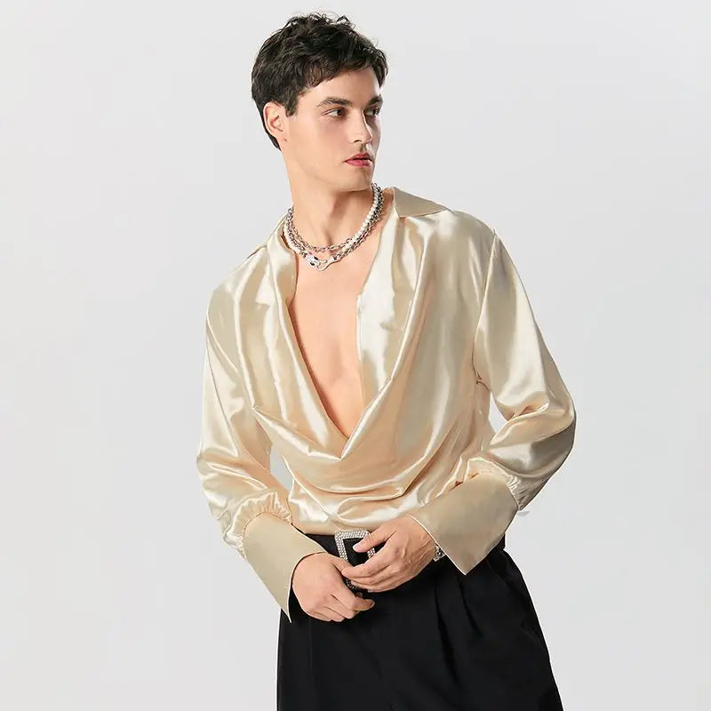 Trendy Satin Cowl Neck Shirt - Y2K Style Clothing & Modern 2000s Fashion