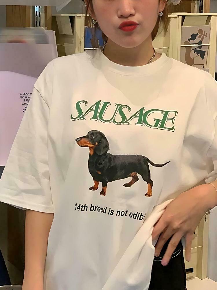 Trendy Sausage Dog Tee - Y2K Style Clothing for a Unique Fashion Statement