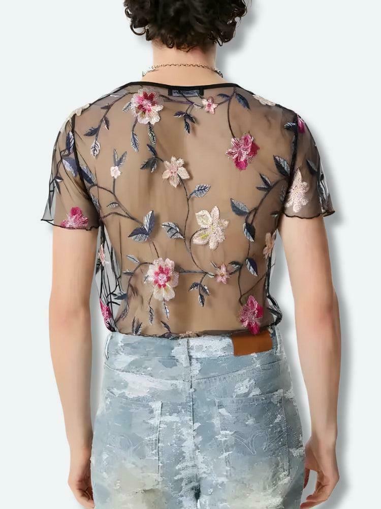 Trendy Sheer Floral Top for Y2K Skate Style - Perfect for Vintage-Inspired Outfits