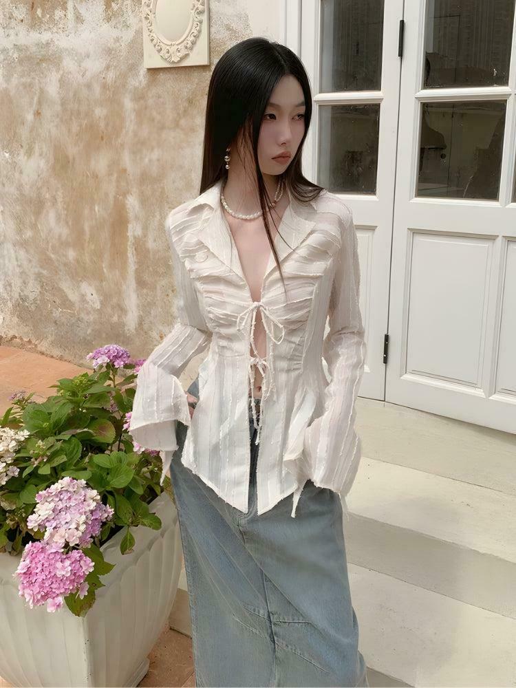 Trendy Sheer Shirt for Y2K Fashion Lovers - Korean & Asian Inspired Styles