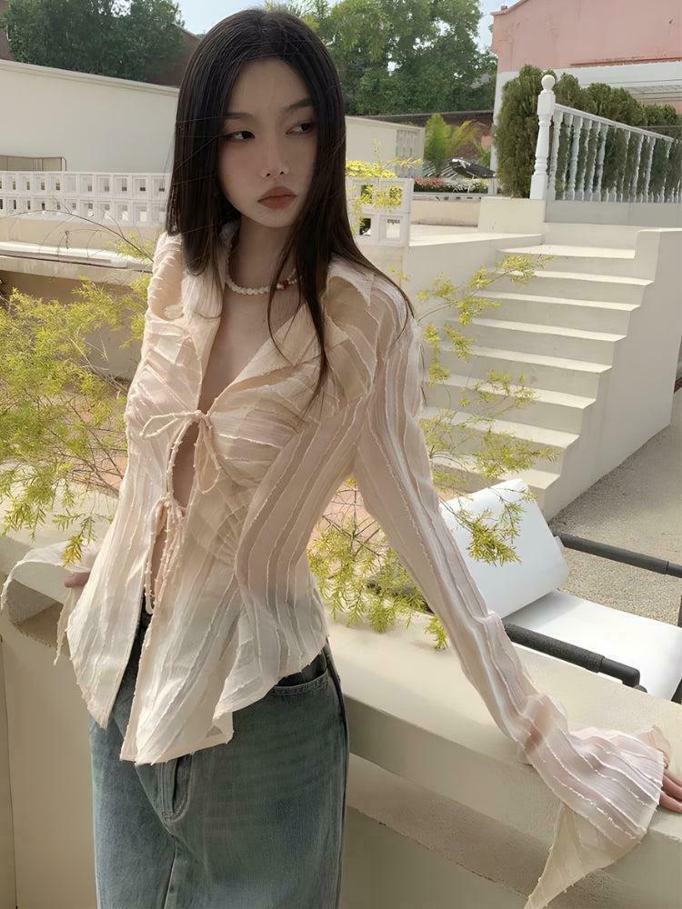 Trendy Sheer Shirt for Y2K Fashion Lovers - Korean & Asian Inspired Styles