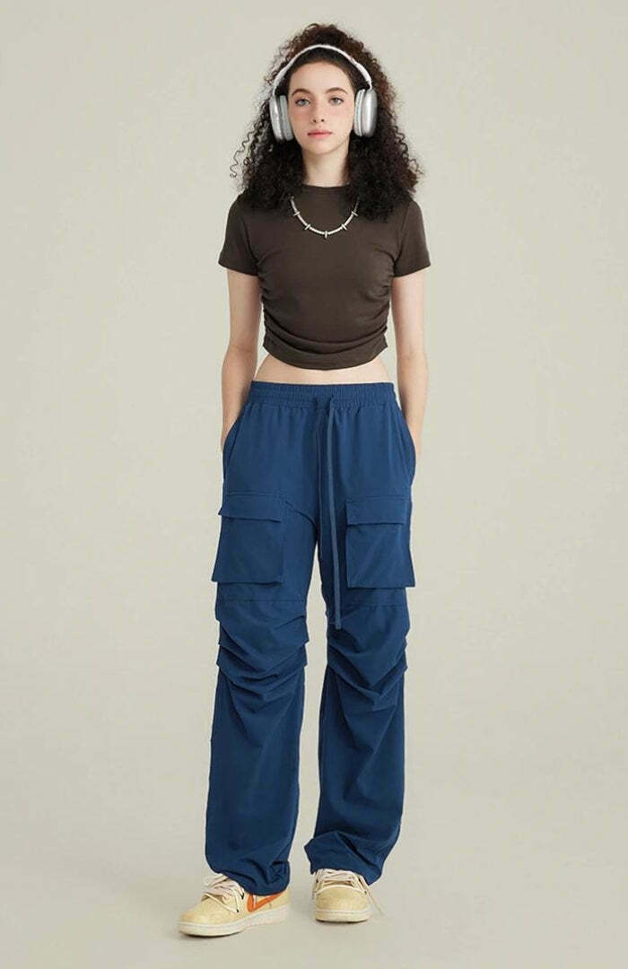 Trendy Side Ruched Crop Top for Y2K Style Outfits - Perfect for Grunge and Casual Looks