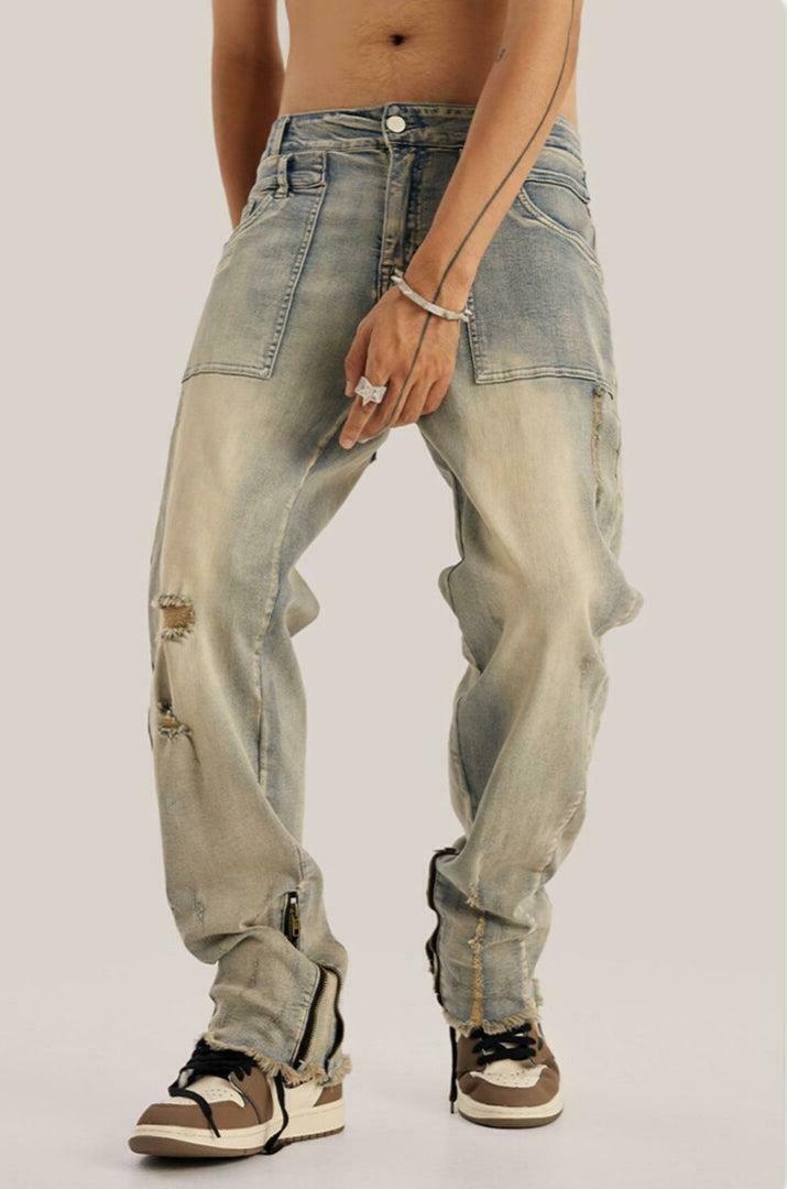 Trendy Slim Leg Ripped Jeans for Y2K Style - Grunge Street Fashion for Modern Outfits